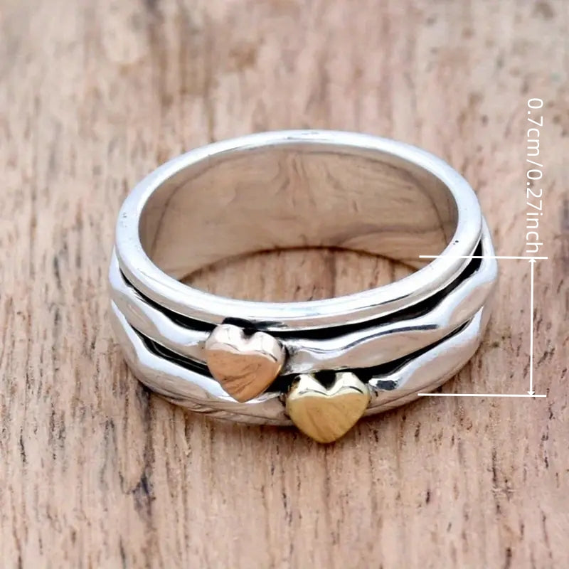 Anello Ampio a Cuore Bicolore in Stile Bohemien