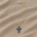Collana con Pendente a Croce in Zirconi Blu