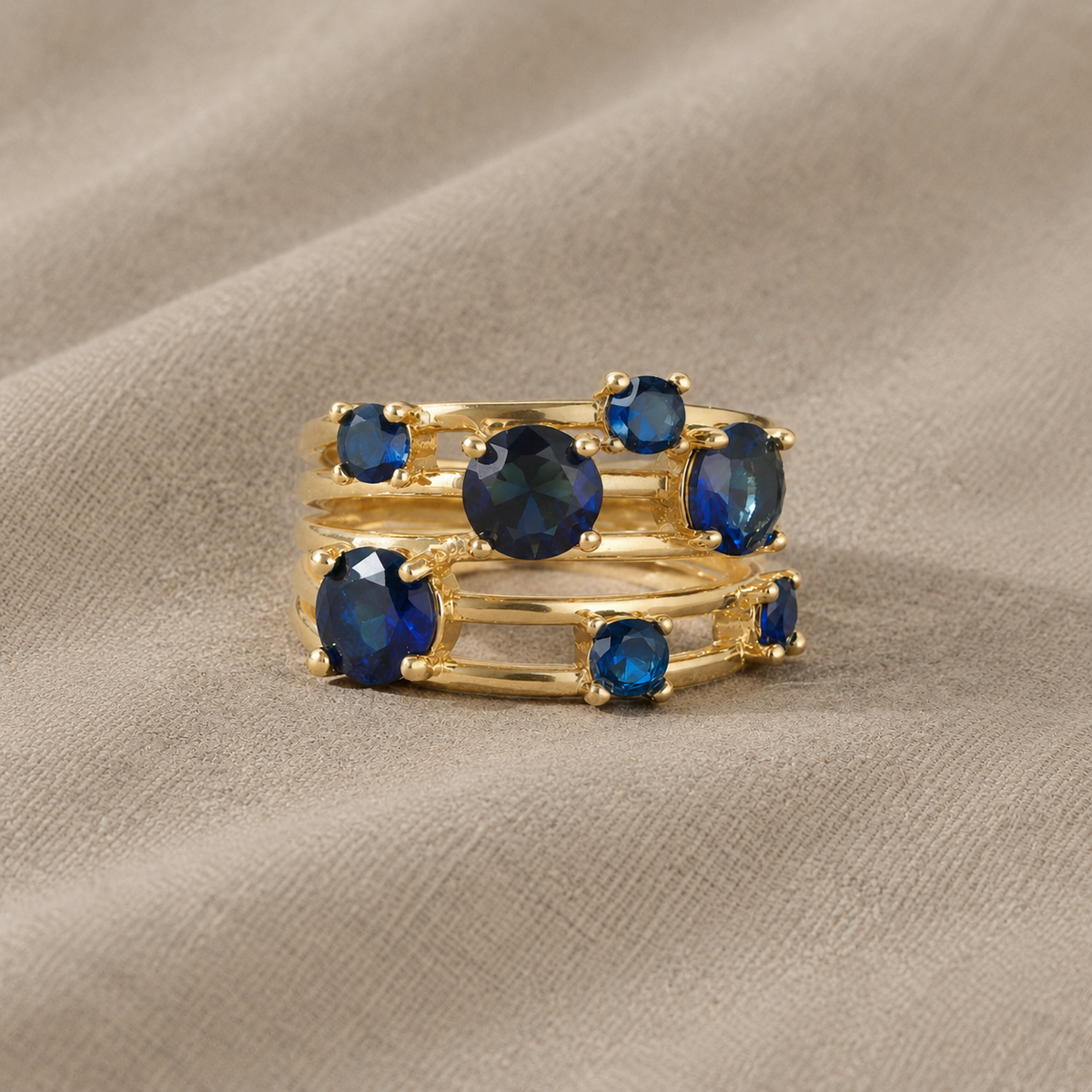 Oro Anello con Strati di Zaffiro Blu