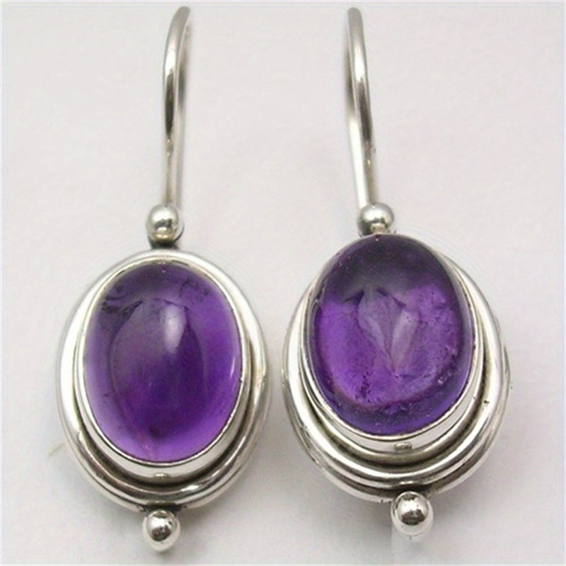 Orecchini a pendente vintage boho in pietra viola con placcatura in argento