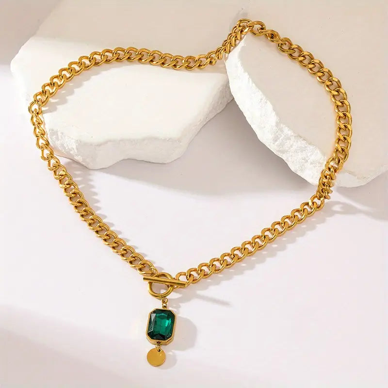 Ronia™ - Collana con pendente a catena spessa in smeraldo Oro
