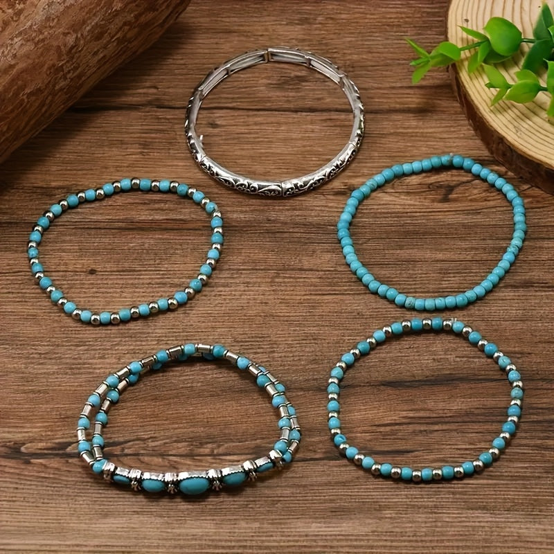 Set di Braccialetti Vintage Bohemien in Turchese