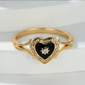 Anello Bohemien Sole Dorato e Cuore Nero in Zirconia