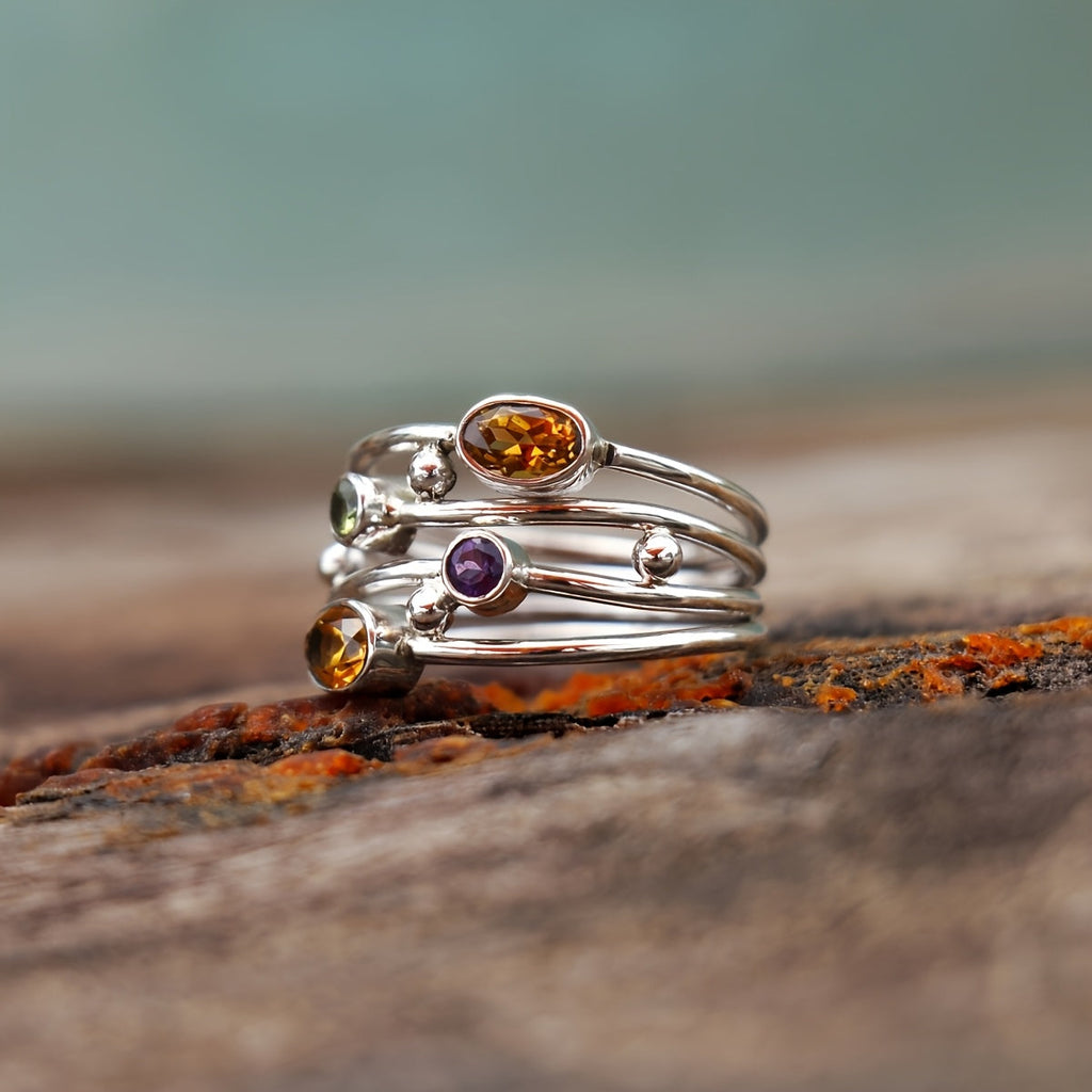 Anello Impilabile in Gemme Multicolore Bohemien
