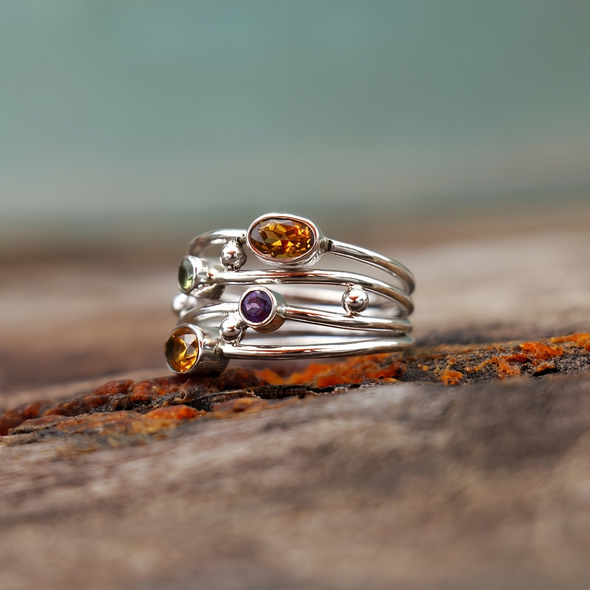 Anello Impilabile in Gemme Multicolore Bohemien