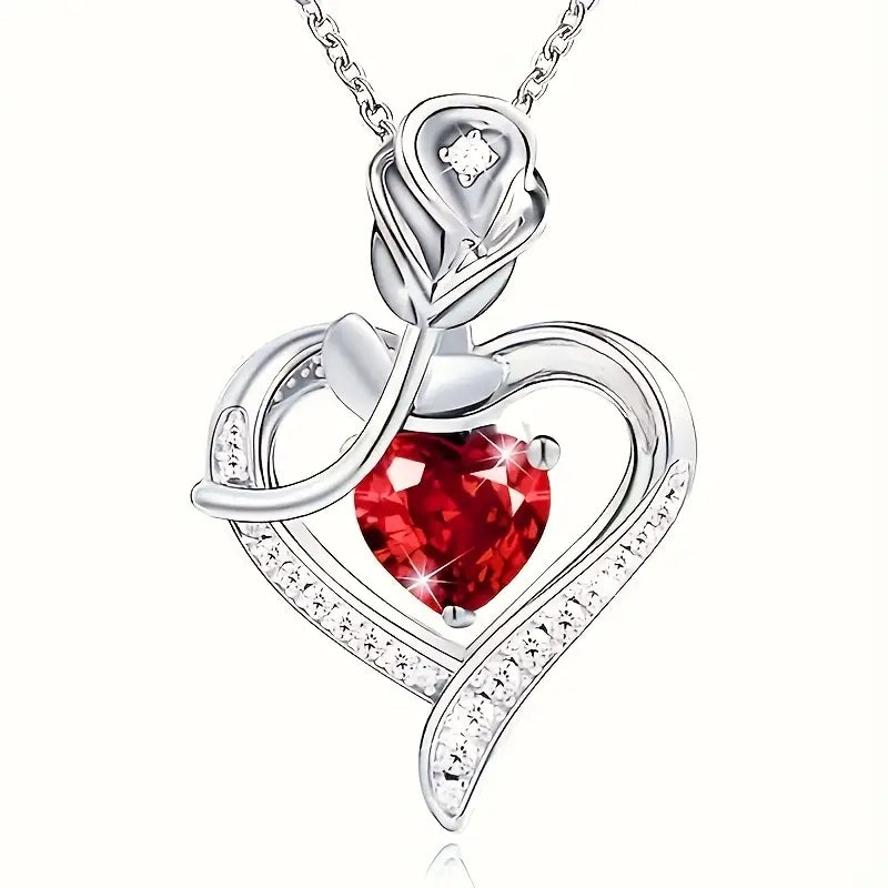 Collana con pendente a cuore in rubino argento