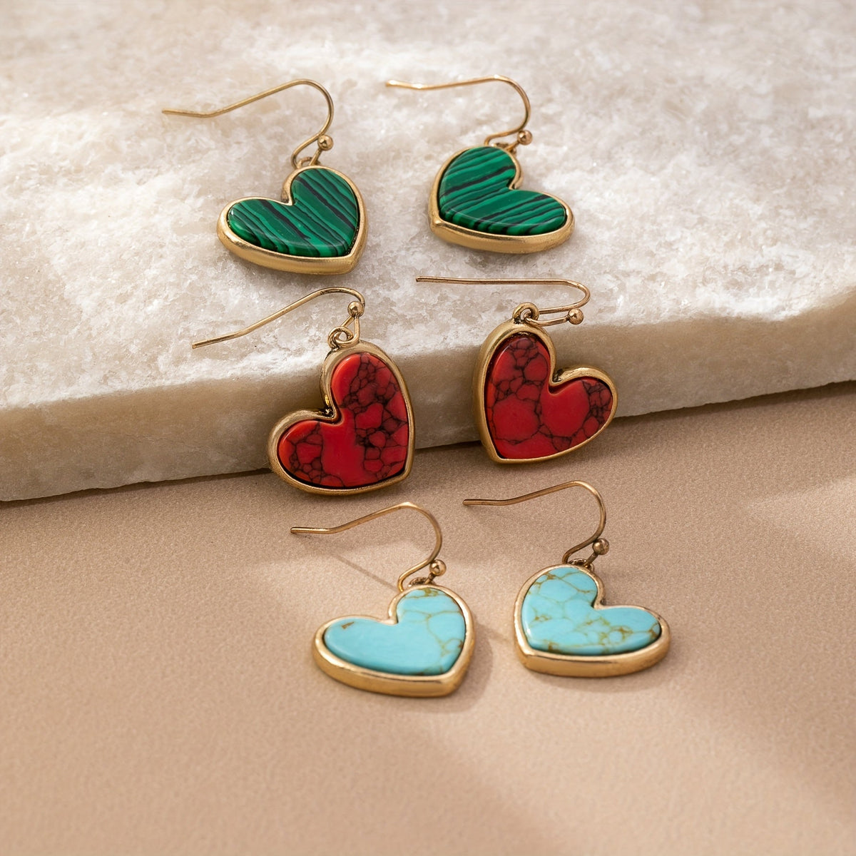 Orecchini a cuore in turchese naturale minimalisti bohemien