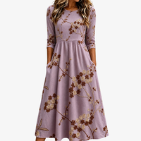 Lucentina™ - Vestito Midi con Tasche e Motivo Floreale Heather Meadow