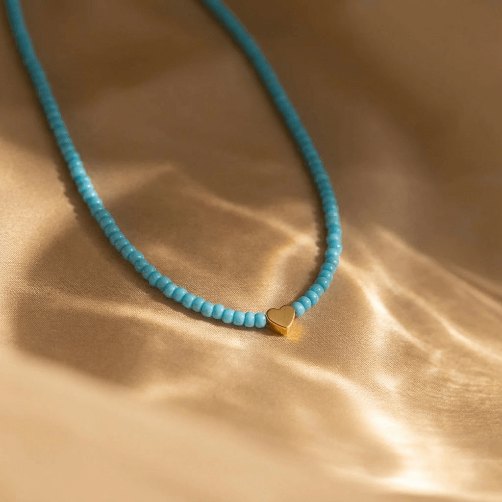 Collana a Cuore in Perline Blu Bohemien