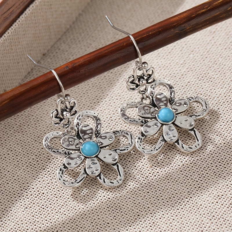 Orecchini a Goccia di Fiori Turchesi Vintage Bohemien