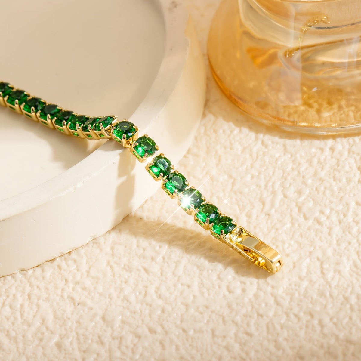 Bracciale Tennis Placcato Oro in Zirconia Verde Smeraldo Bohemien