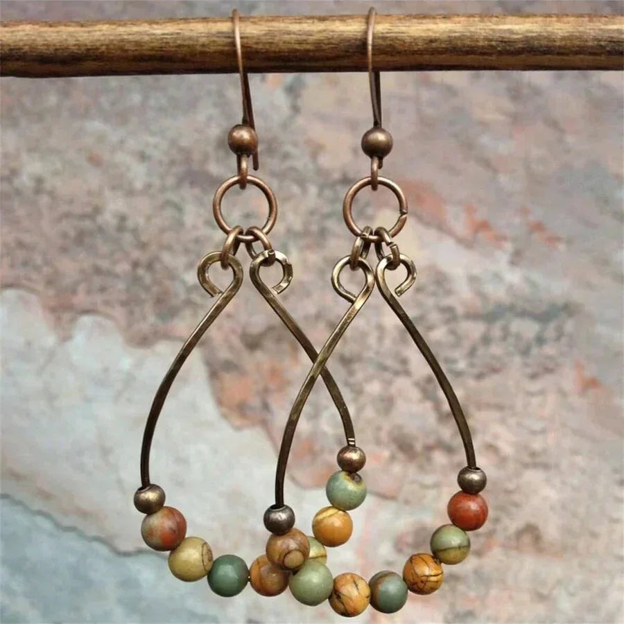 Orecchini a Goccia d'Acqua in Rame Vintage Bohemien