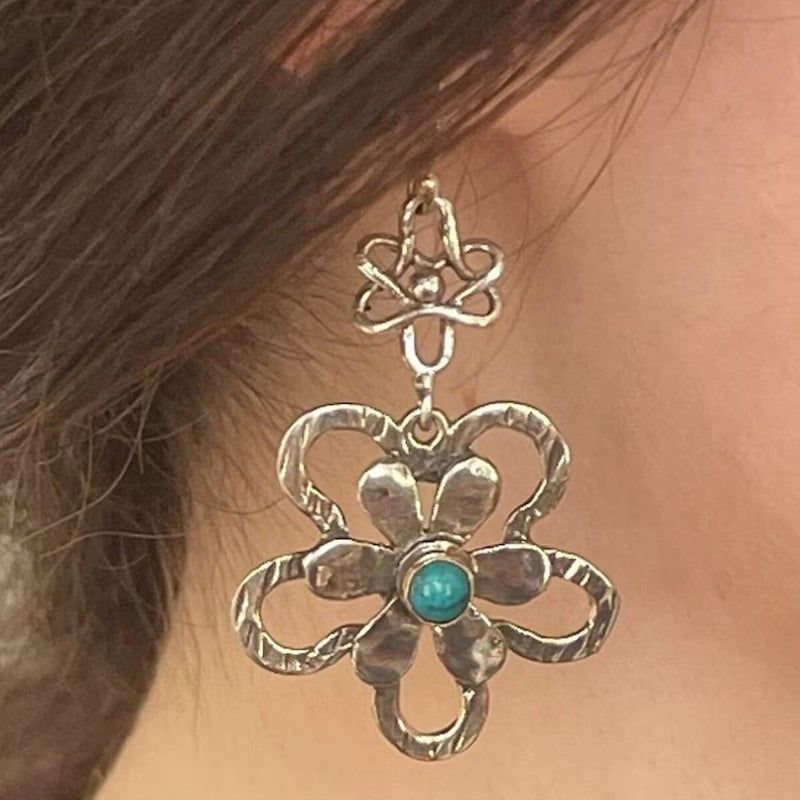 Orecchini a Goccia di Fiori Turchesi Vintage Bohemien