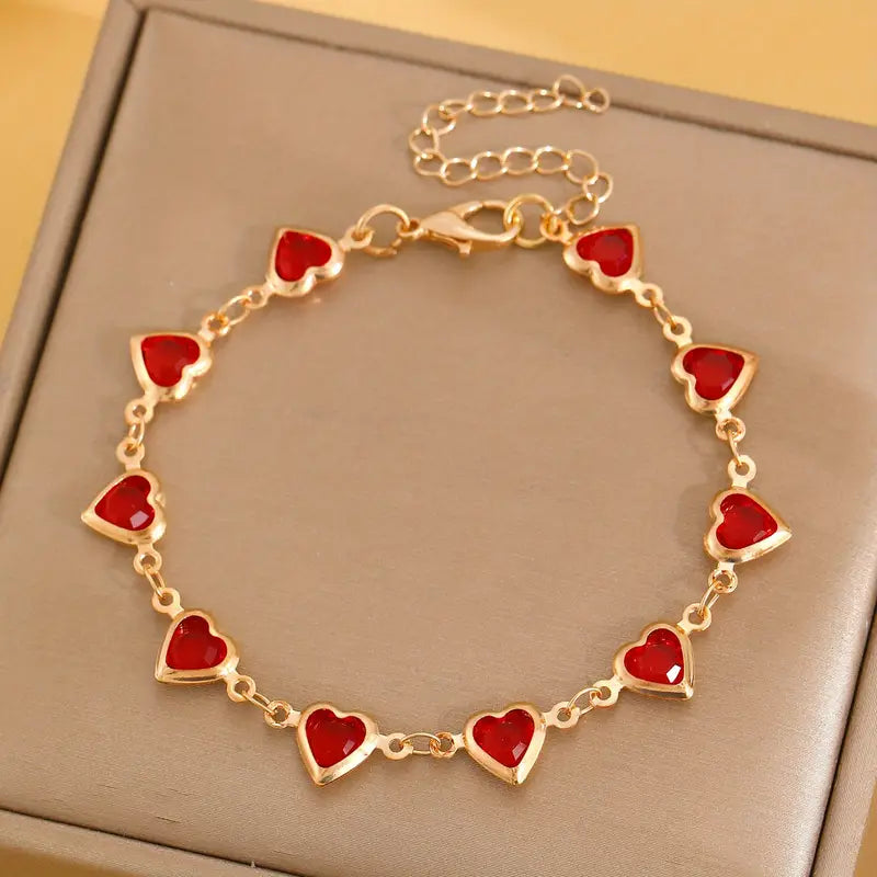 Bracciale a Catena con Cuore in Rubino Oro