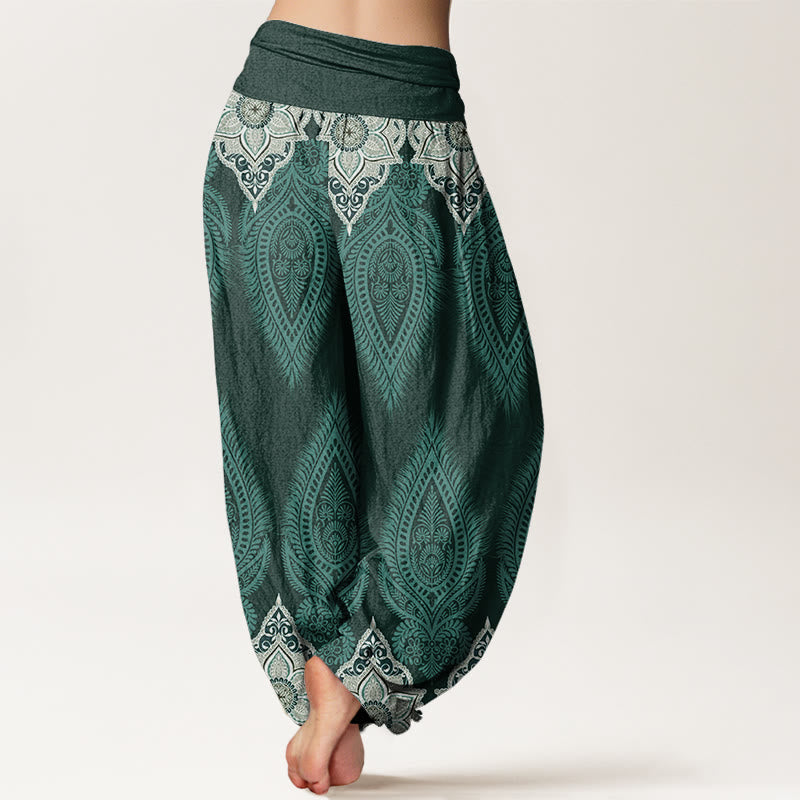 Maravelle™ - Pantaloni con Motivo di Piume e Fiori