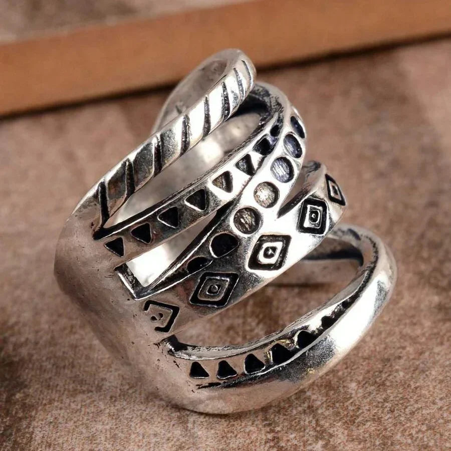 Anello Vintage Bohemien Lungo Placcato Argento