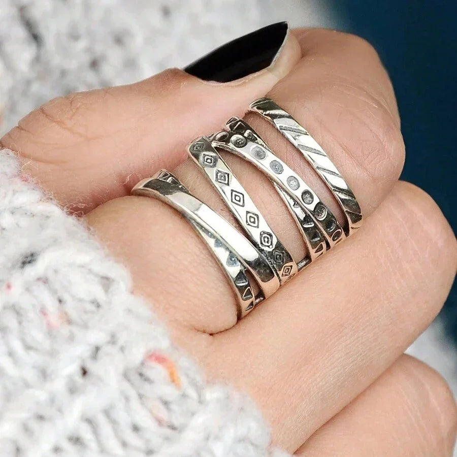 Anello Vintage Bohemien Lungo Placcato Argento