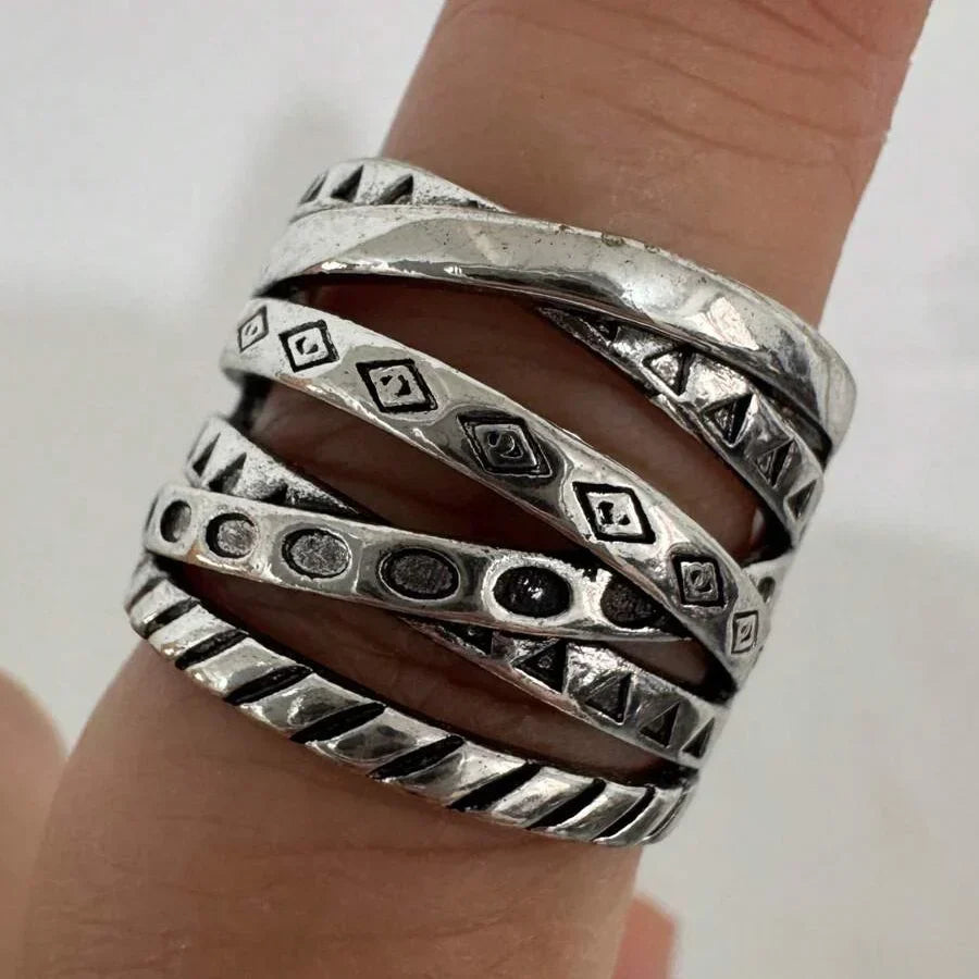 Anello Vintage Bohemien Lungo Placcato Argento