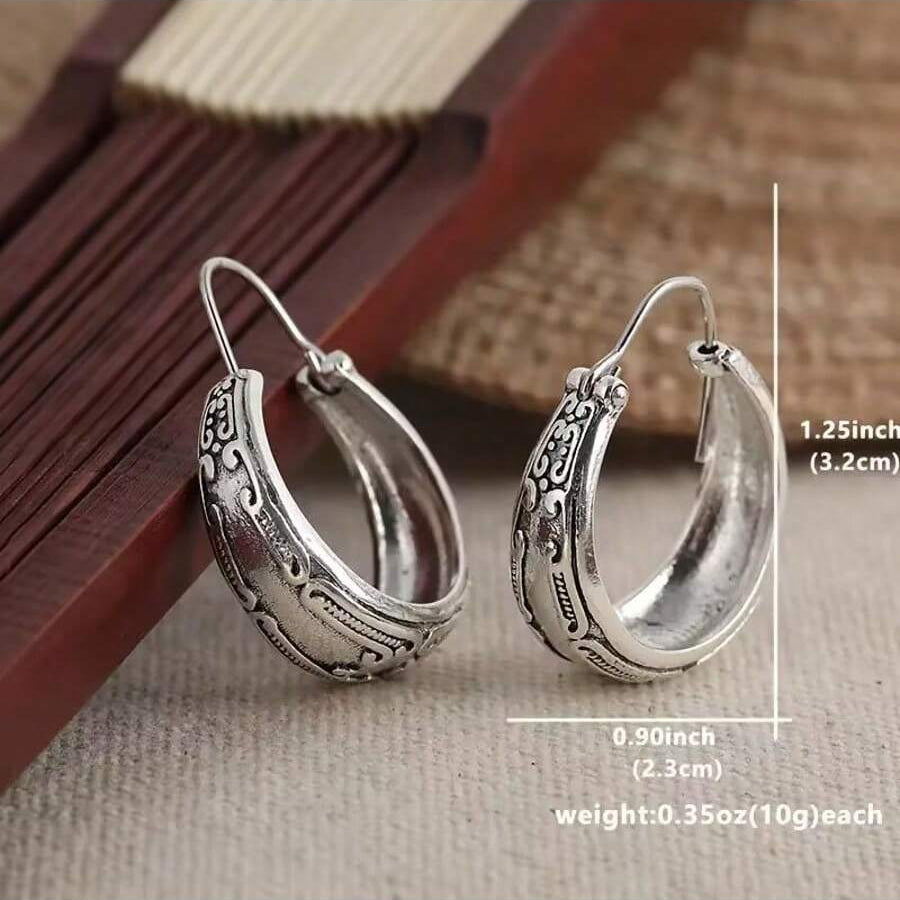 Orecchini Pendenti Vintage Bohemien Incisi a Fiore