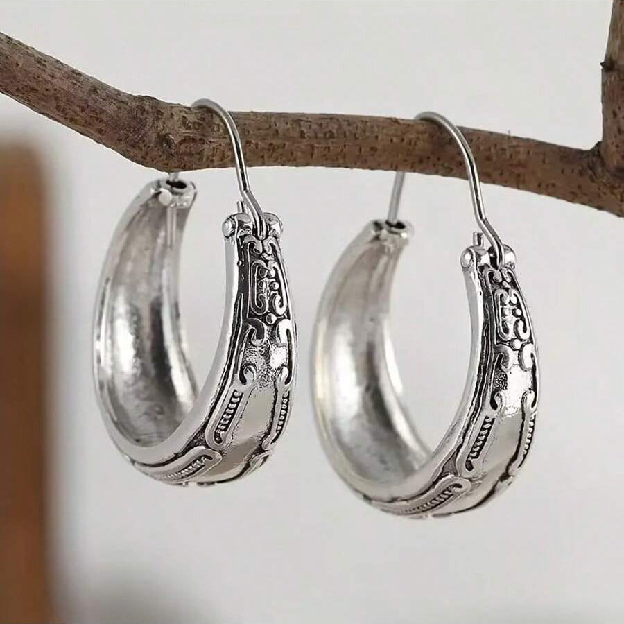 Orecchini Pendenti Vintage Bohemien Incisi a Fiore