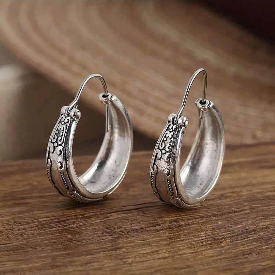 Orecchini Pendenti Vintage Bohemien Incisi a Fiore