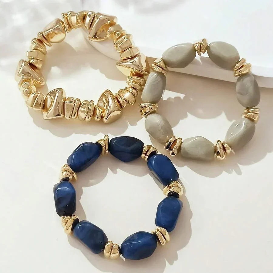 Bracciale Bohemien Retro Geometrico in Acrilico Spesso con Perline