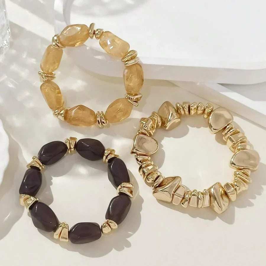 Bracciale Bohemien Retro Geometrico in Acrilico Spesso con Perline