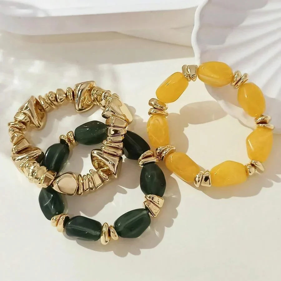 Bracciale Bohemien Retro Geometrico in Acrilico Spesso con Perline