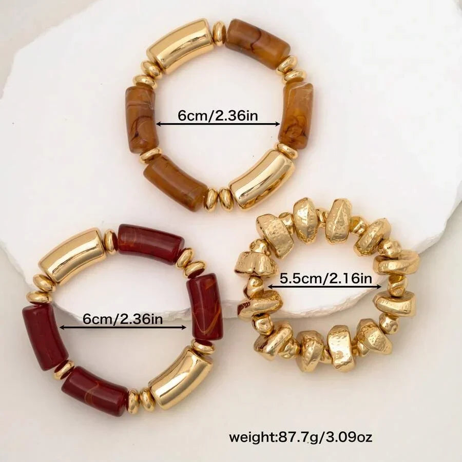Bracciale Bohemien Retro Geometrico in Acrilico Spesso con Perline
