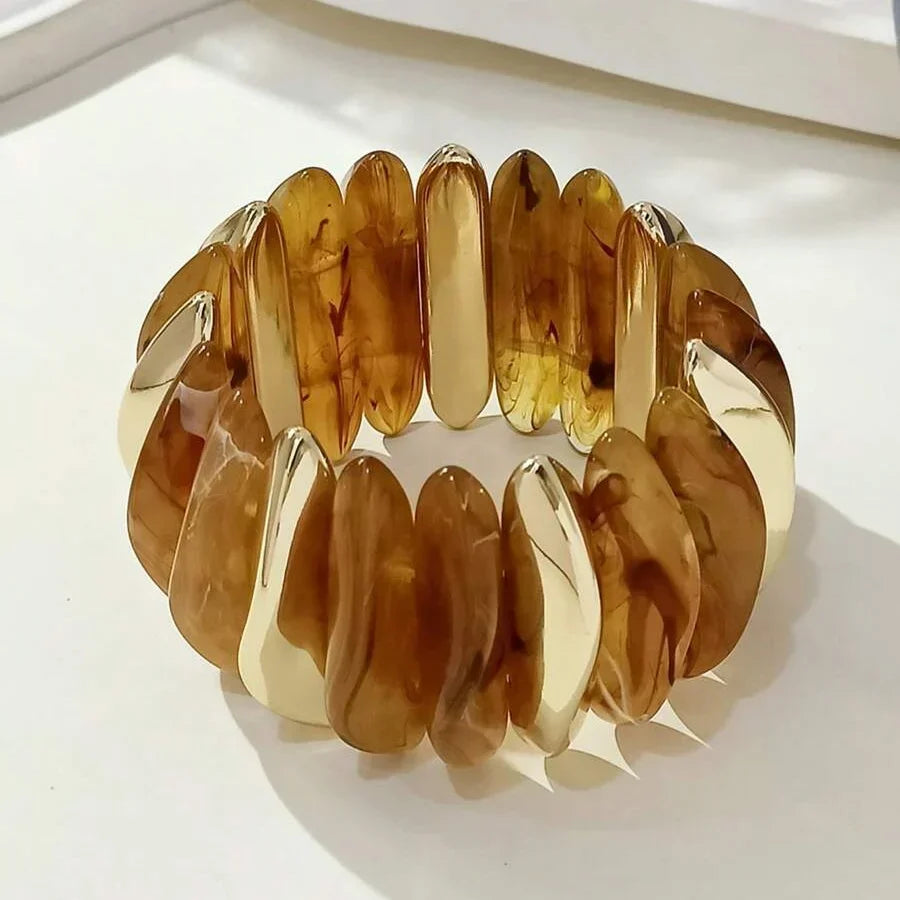 Bracciale Bohemien Retro Geometrico in Acrilico Spesso con Perline