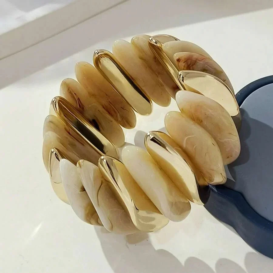 Bracciale Bohemien Retro Geometrico in Acrilico Spesso con Perline