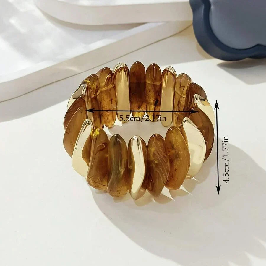 Bracciale Bohemien Retro Geometrico in Acrilico Spesso con Perline