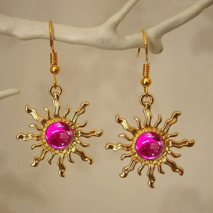 Orecchini Pendenti in Acrilico Dorato con Girasole Barocco Bohemien