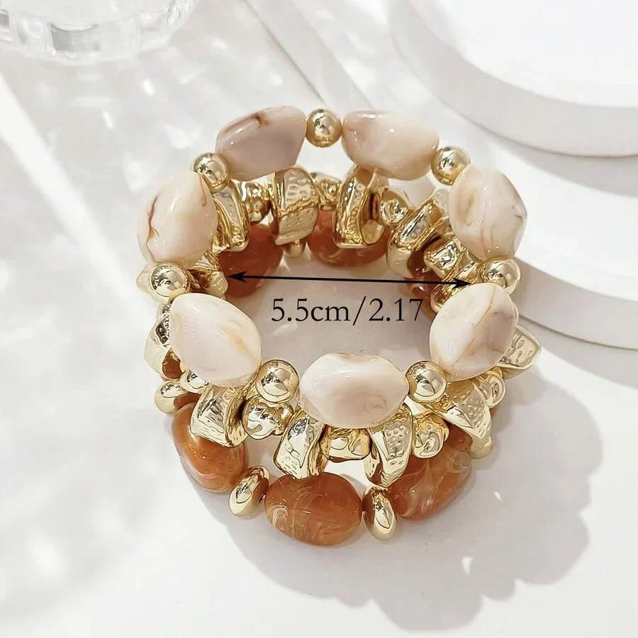Bracciale Bohemien Retro Geometrico in Acrilico Spesso con Perline