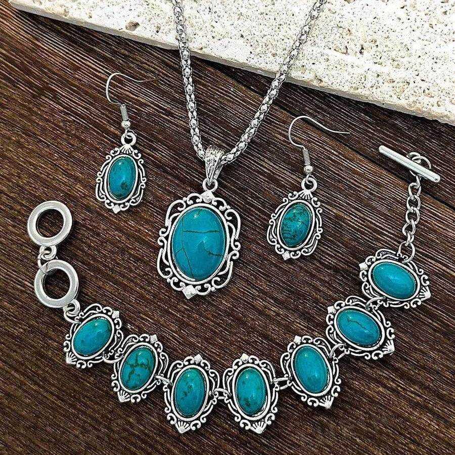 Set di Gioielli Vintage Bohemien in Turchese e Fiori