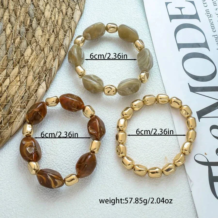 Bracciale Bohemien Retro Geometrico in Acrilico Spesso con Perline