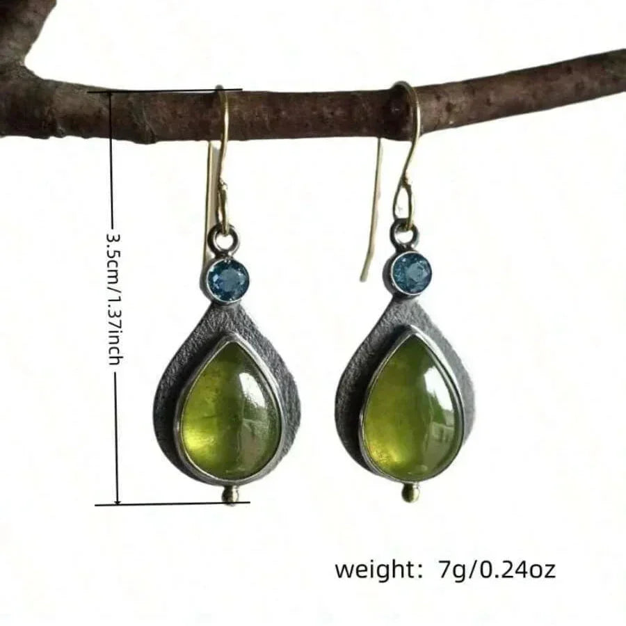 Orecchini Vintage Bohemien in Zirconia Cubica Verde Oliva