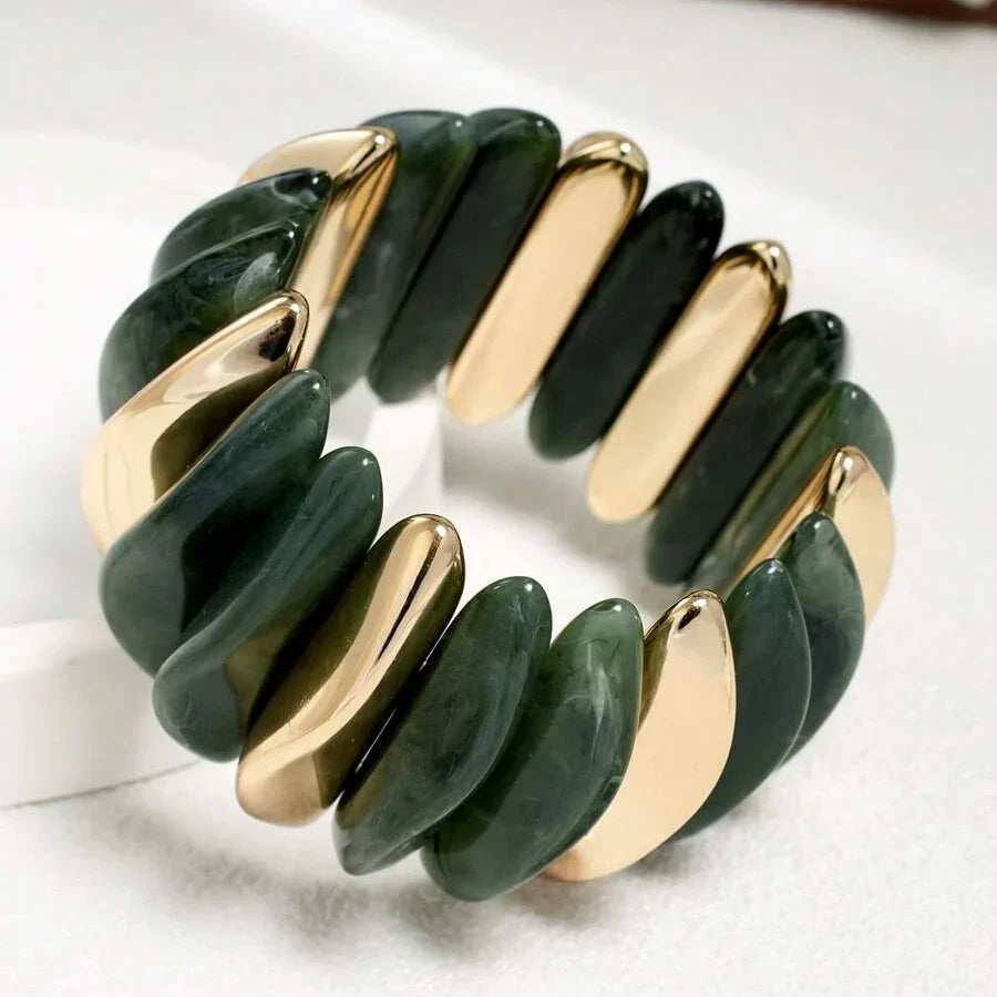 Bracciale Bohemien Retro Geometrico in Acrilico Spesso con Perline