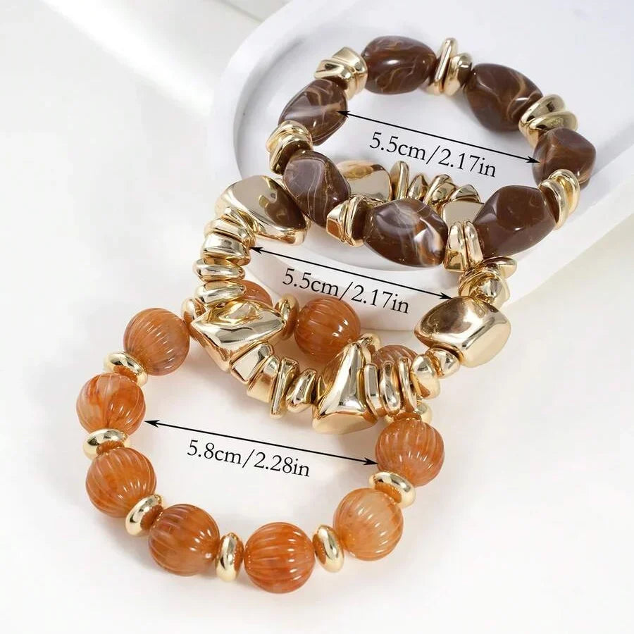 Bracciale Bohemien Retro Geometrico in Acrilico Spesso con Perline