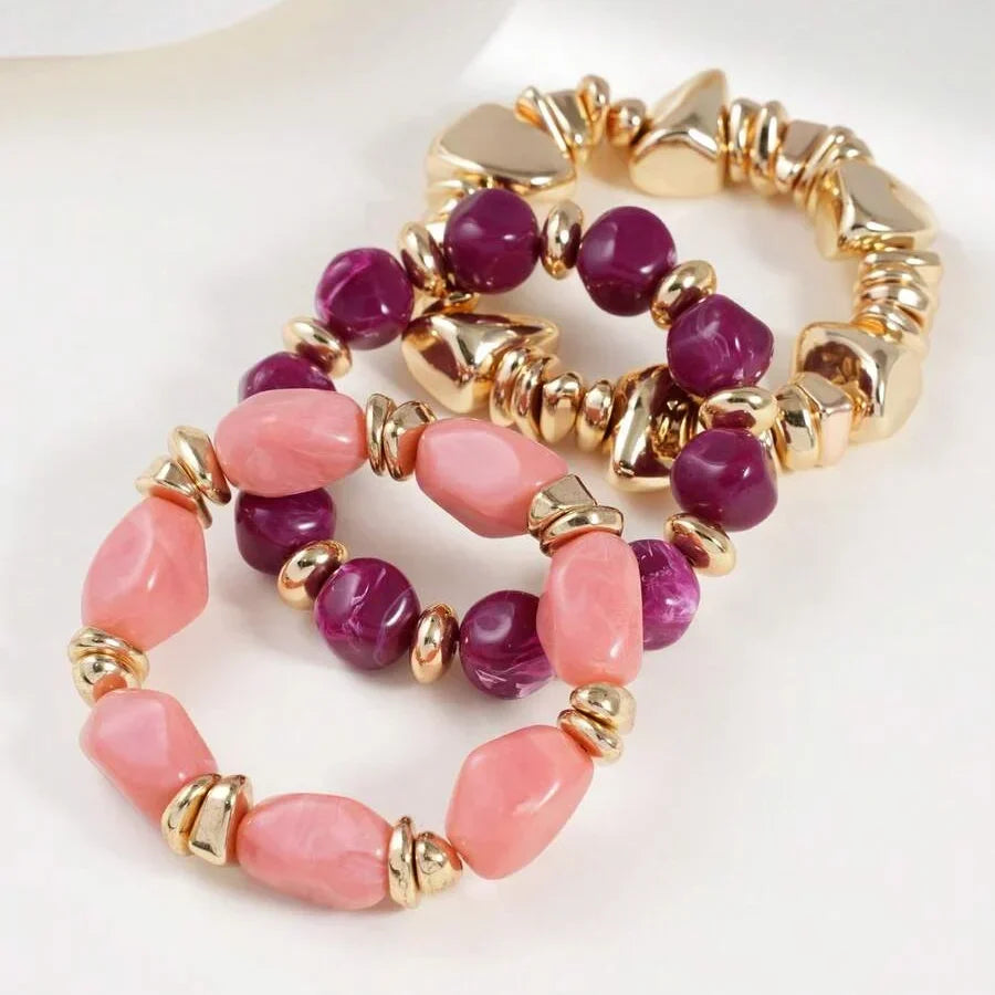 Bracciale Bohemien Retro Geometrico in Acrilico Spesso con Perline