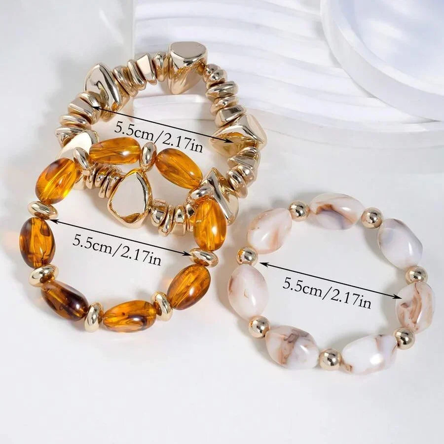 Bracciale Bohemien Retro Geometrico in Acrilico Spesso con Perline