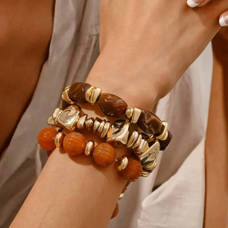 Bracciale Bohemien Retro Geometrico in Acrilico Spesso con Perline