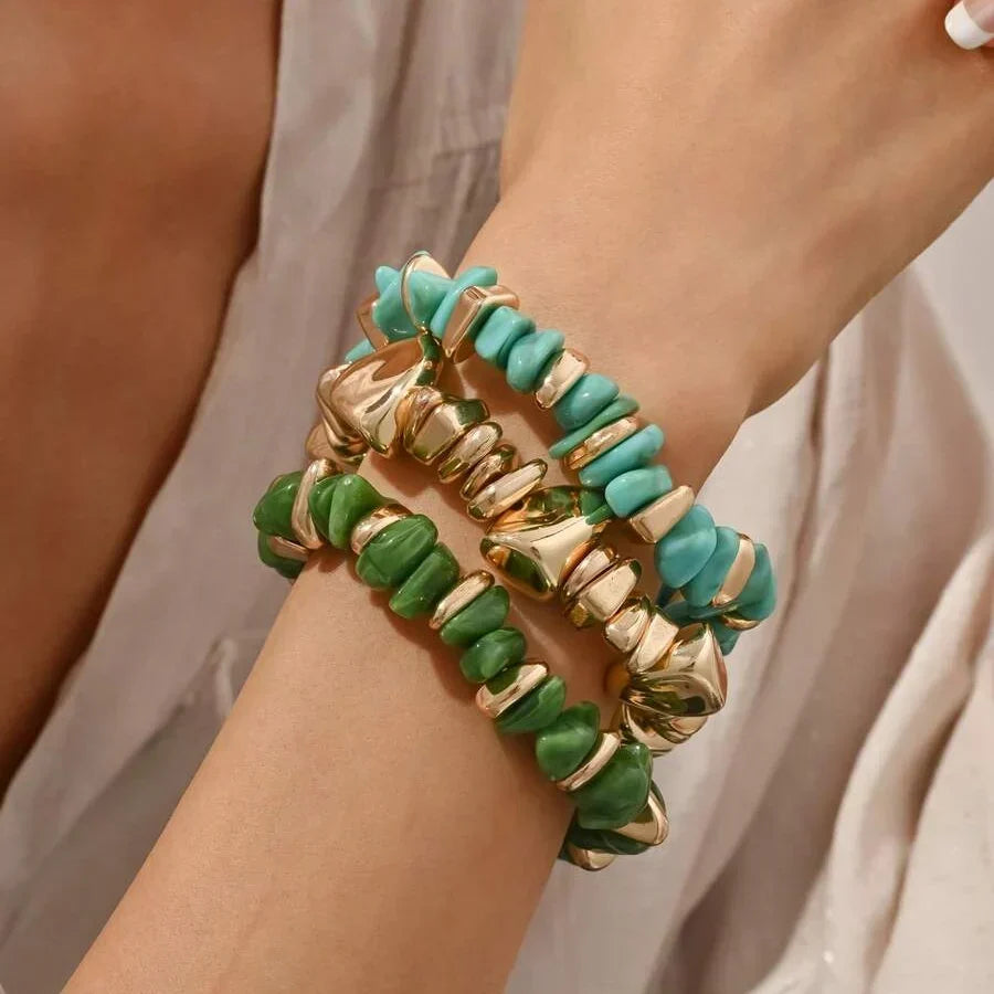 Bracciale Bohemien Retro Geometrico in Acrilico Spesso con Perline
