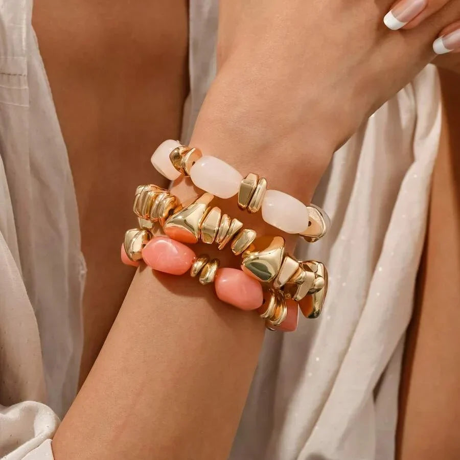 Bracciale Bohemien Retro Geometrico in Acrilico Spesso con Perline