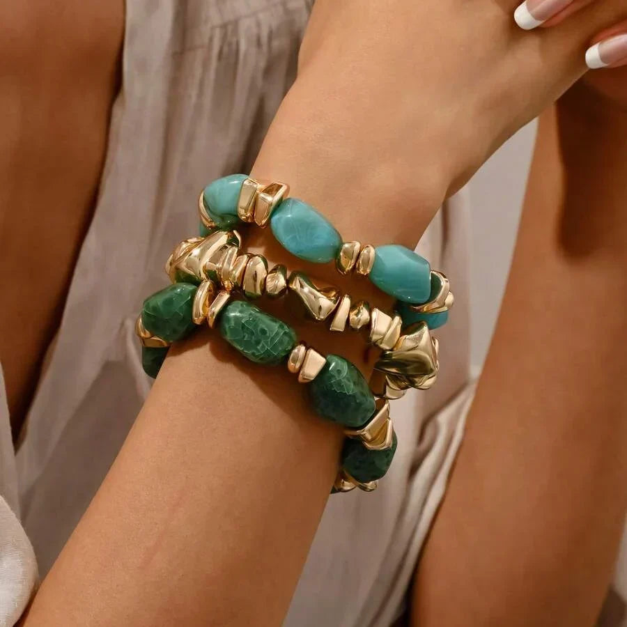 Bracciale Bohemien Retro Geometrico in Acrilico Spesso con Perline