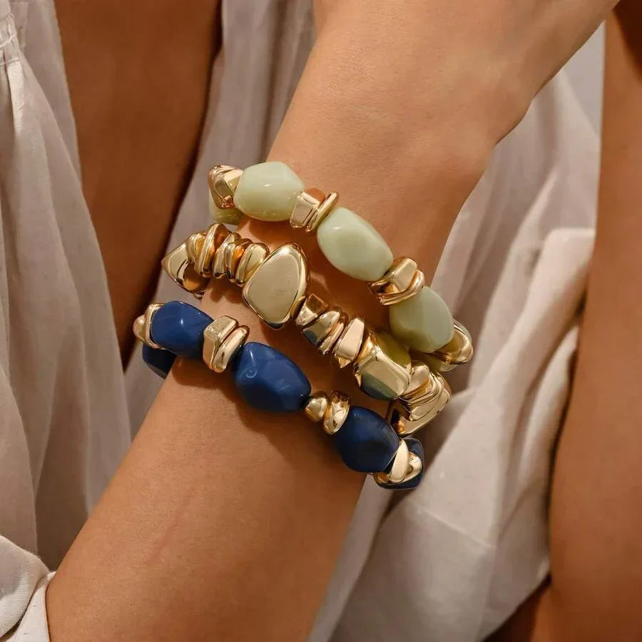 Bracciale Bohemien Retro Geometrico in Acrilico Spesso con Perline
