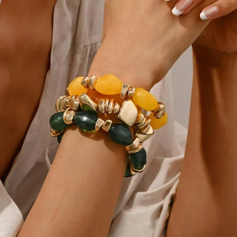 Bracciale Bohemien Retro Geometrico in Acrilico Spesso con Perline