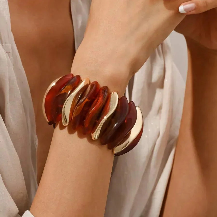 Bracciale Bohemien Retro Geometrico in Acrilico Spesso con Perline