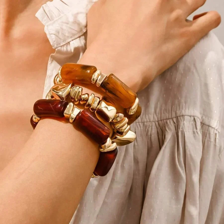 Bracciale Bohemien Retro Geometrico in Acrilico Spesso con Perline