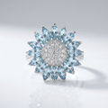 Elaro™ - Anello a Fiore in Argento con Topazio Blu